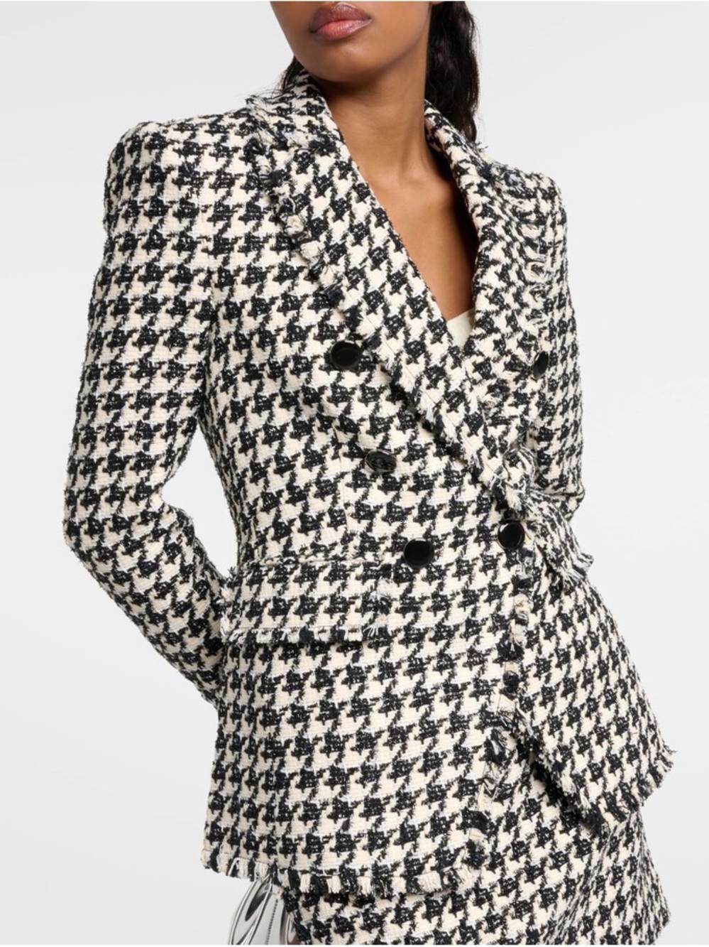 Veronica Beard Black & White Houndstooth Double-Breasted Tweed Blazer